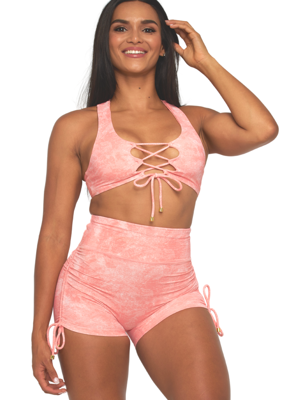 Sorbet Ribbed Drawstring Shorts Peach