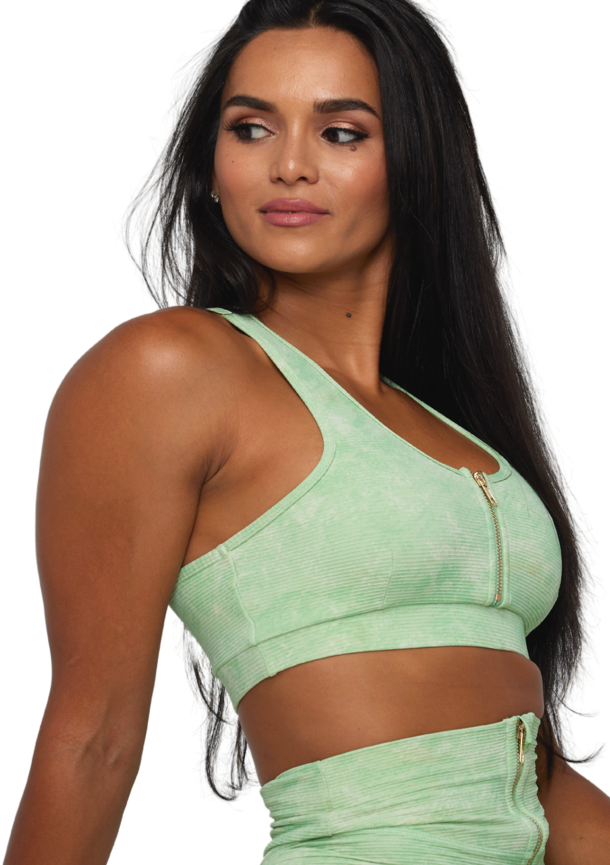 Sorbet Zip Bra Ribbed - Pistachio